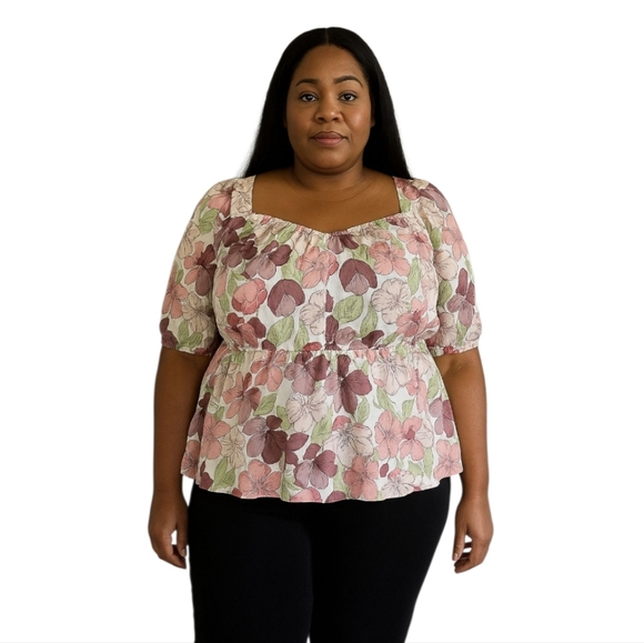 Cato Women's Plus Floral Pink Mauve Short Sleeve Blouse 18 20 - Picture 1 of 5